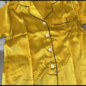 4 Piece Pajama Set Feaux Silk Polyester Gold Med